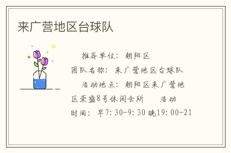來廣營(yíng)地區(qū)臺(tái)球隊(duì)