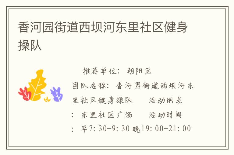 香河園街道西壩河?xùn)|里社區(qū)健身操隊