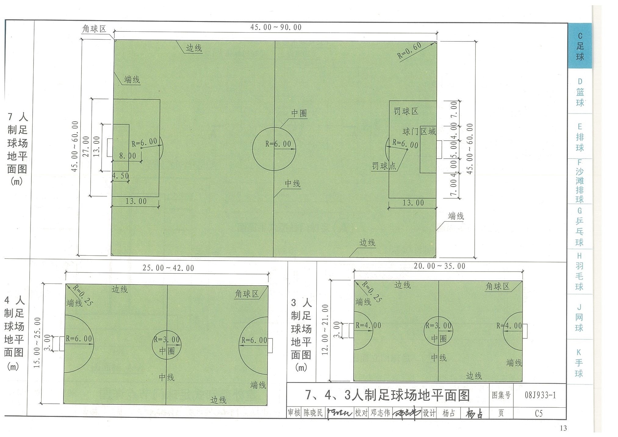 7、4、3人制足球場地平面圖-國家建筑標(biāo)準(zhǔn)設(shè)計(jì)圖集08J933-1